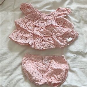 7 For All Mankind Pink Eyelet Ruffle Diaper Cover Set